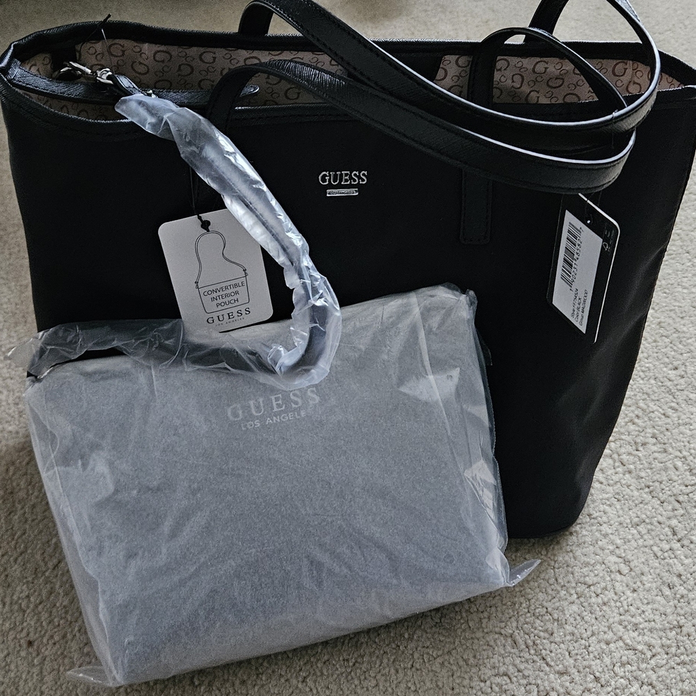 Guess Black Tote Bag with Convertible Interior Pouch